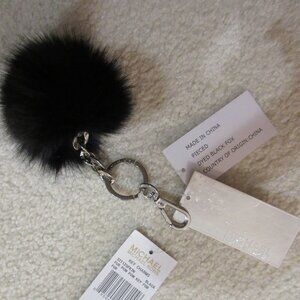 MICHAEL Michael Kors Dyed Black Fox Fur Pom Pom Key FOB Charm Ring
